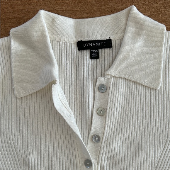 Dynamite White Ribbed Polo Top - Picture 4 of 6